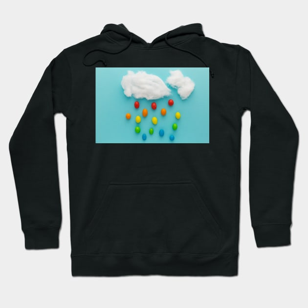 Photo illustration depicting clouds and rainbow-colored raindrops Hoodie by karinelizabeth